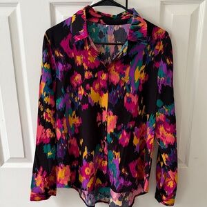 SHEIN Vibrant Abstract Blouse - Black, Pink, Yellow